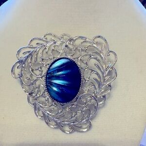 Sarah Coventry Silver and Blue Stone Brooch